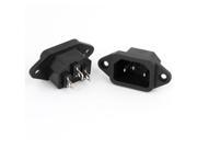 2Pcs Pannel Mount 3 Pin IEC320 C14 Male Plug Power Inlet Socket Black AC250V 10A