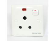 White Square Single Gang Switch 3 Round Pin Socket Wall Outlet Plate 250VAC 16A