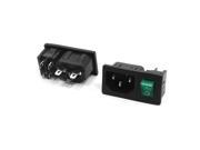 AC 250V 10A Green Rocker Switch IEC320 C14 Inlet Male Plug Power Socket 2pcs