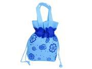 Unique Bargains Reusable Floral Printed Water Resistant Shopping Totes Handbag Light Blue