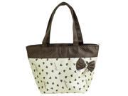 Beige Brown Bowknot Ornament Zip up Polyester Shopping Bag Handbag
