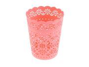 Plastic Hollow Out Flower Design Storage Basket 14cm Height Coral Pink