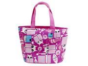 Woman Portable Foldway Fuchsia White Zipper Closure Shopping Bag Handbag