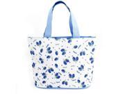 Portable Zipper Closure Strawberry Printed Shopping Bag Blue White for Woman