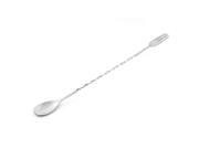 Dual End Bar Fork Tip Twisted Mixing Spoon Silver Tone 12 Inch Long