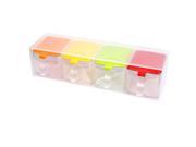 Plastic 4 Compartments Condiment Holder Dispenser Tray Assorted Color w Spoons