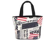 Unique Bargains Beige Black Letters Pattern Zip Up Foldable Recycle Shopping Handbag Tote