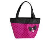 Black Fuchsia Bowknot Decor Zip up Polyester Shopping Bag Handbag