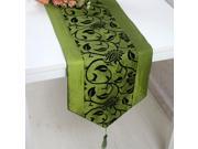 76 X11 Raised Flower Blossom Flocked Damask Table Runner Wedding Decor Green