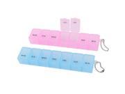Unique Bargains Travel Portable Rectangular Blue Pink Plastic 7 Day Pill Box Organizer Case 2Pcs