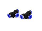 2pcs 6mm to 6mm T Shaped 3 Way Air Pneumatic Quick Fitting Coupler Black Blue