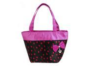 Pink Black Portable Bag Bowknot Detail Zip up Polyester Shopping Handbag