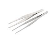 Home Hospital Flat Edge Forceps Straight Tweezers Silver Tone 16cm Length 2pcs