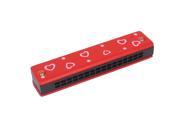 Children Portable Wooden Harmonica Mouth Organ w Dual Rows 32 Holes Red