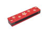 Children Portable Wooden Plastic Harmonica Mouth Organ w Dual Rows 32 Holes Red