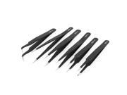Unique Bargains 6pcs Black Stainless Steel Pointed Tip Tweezers Hand Tool Kit