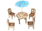 Unique Bargains Couples Handworked Wooden Table Chair Paper Umbrella Decor Set 6 in 1