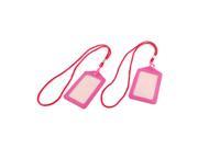 School Office Faux Leather Name ID Card Badge Neck Strap Lanyard Holder Bag 2pcs