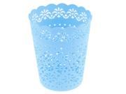 Plastic Cylindrical Hollow Out Floral Design Storage Basket 14cm Height Blue