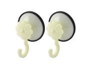 Flower Print Home Wall Mount Towel Clothes Holder Sticky Hooks Beige 2pcs