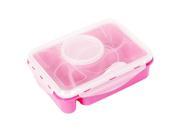 Unique Bargains Microwave 4 Compartment Bento Lunch Food Soup Box Container Fuchsia w Spoon