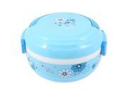 Press Button Airtight Design Double Layers White Blue Food Lunch Box + Spoon Press Button Airtight Design Double Layers White Blue Food Lunch Box + Spoon