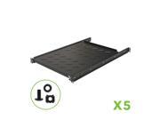 Navepoint Sliding Rack Vented Server Shelf 1U 19 4 Post Rack Mount 29.50 750mm Deep Set of 5 Black