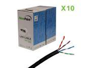 NavePoint CAT6 Cable CMR Riser UTP 23AWG 550MHz Network Ethernet 1000FT Black Bulk 10 pack