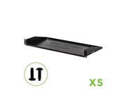 Navepoint 1U 19 Inch Universal Vented Rack Mount Cantilever Server Cabinet Shelf 8 Inch 210mm Deep Set Of 5 Black