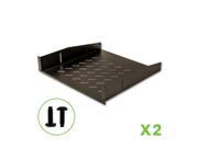Navepoint 2U 19 Inch Universal Vented Rack Mount Cantilever Server Cabinet Shelf 18 Inches Deep With Lip Set Of 2 Black