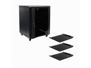 NavePoint 15U Wall Mount Audio Video A V Rack Cabinet Glass Door Lock Casters and Shelves