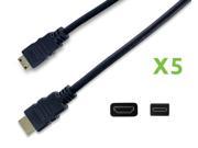 NavePoint Mini HDMI Type C to HDMI A Adapter Cable 10 Ft 5 pack Black