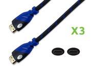 NavePoint HDMI 1.4 Male to Male Cable Black 50 Ft Woven Black 3 pack Blue