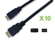 NavePoint Mini HDMI Type C to HDMI A Adapter Cable 15 Ft 10 pack Black
