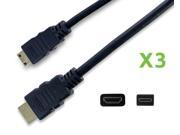 NavePoint Mini HDMI Type C to HDMI A Adapter Cable 15 Ft 3 pack Black