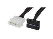 12 inch Molex 4 pin Male to 2 x SATA Power 15 pin 90 Degree Splitter Cable w Black Net Sleeved Jacket
