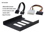 2.5 Inch HDD SSD to 3.5 Floppy Drive Bay Internal Hard Drive Adapter Metal Mounting Bracket Converter Kit 6 SATA Data Cable and Molex 4pin to SATA 15pin Po