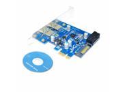 4 Port PCIE PCI e to USB 3.0 2 x Type A 20 Pin Internal Expansion Card Hub Controller PCI Express Card Adapter w SATA Power