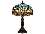 Bieye Tiffany Style 12 inches Stained Glass Dragonfly Table Lamp with Aluminum Alloy Lamp Holder and Aluminum Alloy Lamp Base Blue