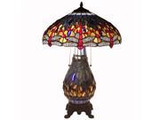 Bieye Tiffany Style Stained Glass Dragonfly Double Lit Table Lamp with 18 inches Lamp Shade Aluminum Alloy Lamp Holder Glass Lamp Base and Zinc Alloy foundation