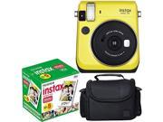 Fujifilm Instax Mini 70 Yellow - Instant Film Camera With Fujifilm Instax Mini 5 Pack Instant Film (50 Shots) + Compact Bag Case - International Version (No War