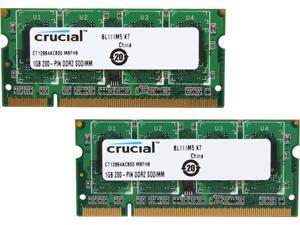 Crucial 2GB (2 x 1GB) 200-Pin DDR2 SO-DIMM DDR2 800 (PC2 6400) Dual Channel Kit Laptop Memory Model CT2KIT12864AC800