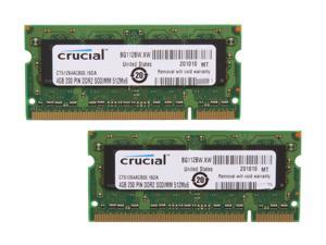 Crucial 8GB (2 x 4GB) 200-Pin DDR2 SO-DIMM DDR2 800 (PC2 6400) Dual Channel Kit Laptop Memory Model CT2KIT51264AC800