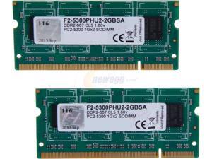 G.SKILL 2GB (2 x 1GB) DDR2 667MHz PC2 5300-200-Pin Laptop Memory Model F2-5300PHU2-2GBSA