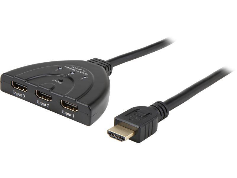 Coboc 3-in-1 Out HDMI 2.0 Switch w/ 1.64ft Pigtail Cable