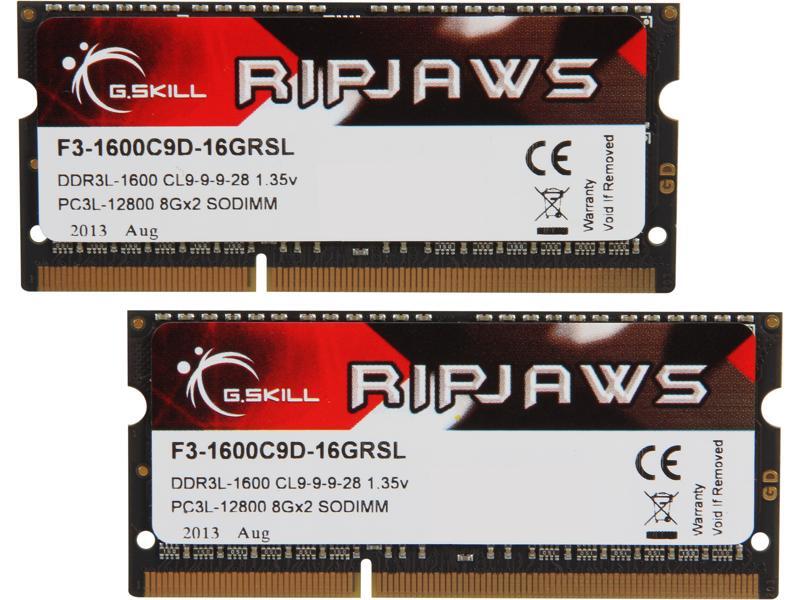 G.Skill F3-1600C9D-16GRSL (DDR3L-1600 CL9 8GB×2) rdzdsi3 G.SKILL Ripjaws Series 16GB (2 x 8GB) 204-Pin DDR3 SO-DIMM
