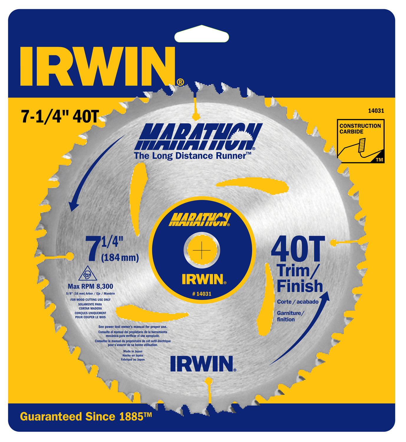 Irwin Marathon 14031 7 1/4" 40 Tooth Marathon® Portable Corded Circular Saw Blade