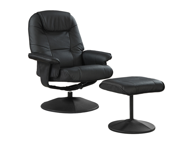 Primo International Total Comfort Black swivel recliner with metal base and ottoman  Recliners