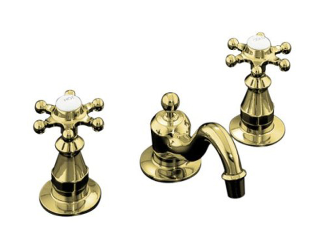 KOHLER K 108 3 PB Antique Widespread Lavatory Faucet with Six prong Handles Polished Brass  Bathroom Faucet