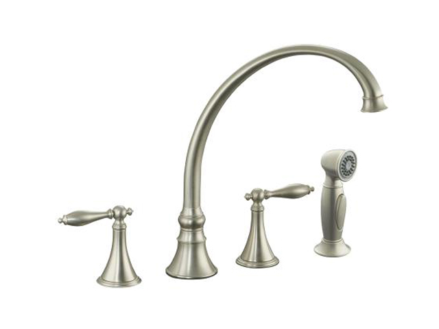 KOHLER K 377 4M BN Finial Traditional Kitchen Sink Faucet w/ 9 3/16" Spout Reach Brushed Nickel  Kitchen Faucet 